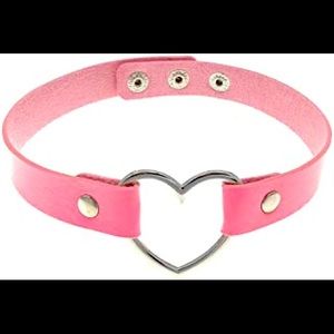Pink heart faux leather choker